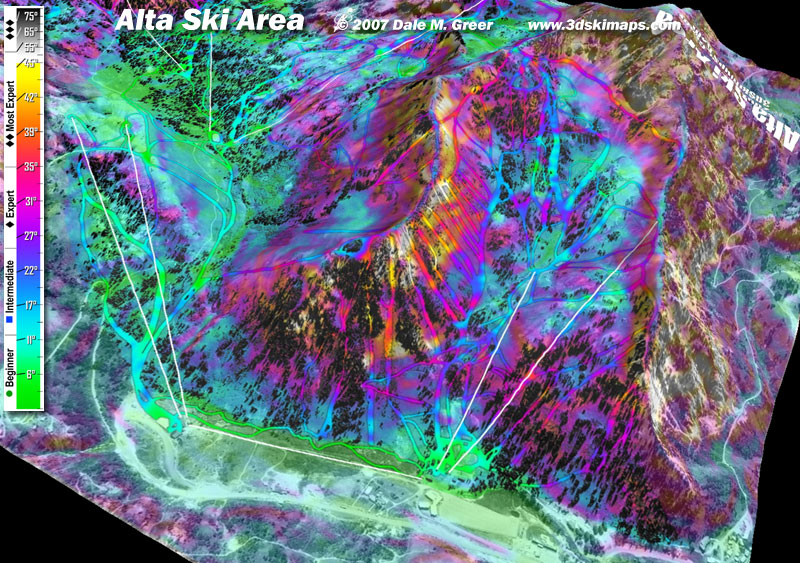 Image of Alta Ski Area : West Alta 3d Ski Map