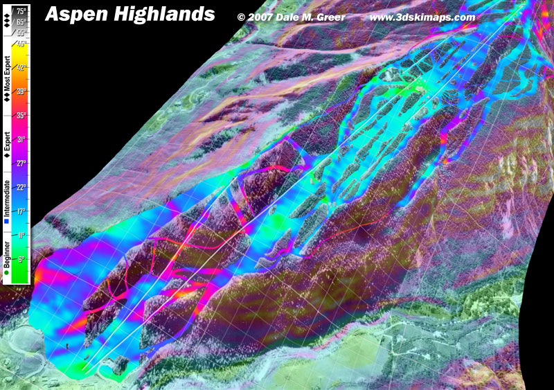 Image of Aspen Highlands Resort : Lower Mountain 3d Ski Map