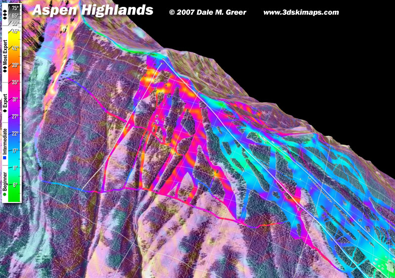 Image of Aspen Highlands Resort : Upper Mountain 3d Ski Map