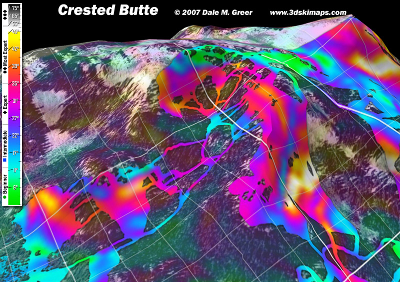 Image of Crested Butte Mountain : Teocali Bowl 3d Ski Map